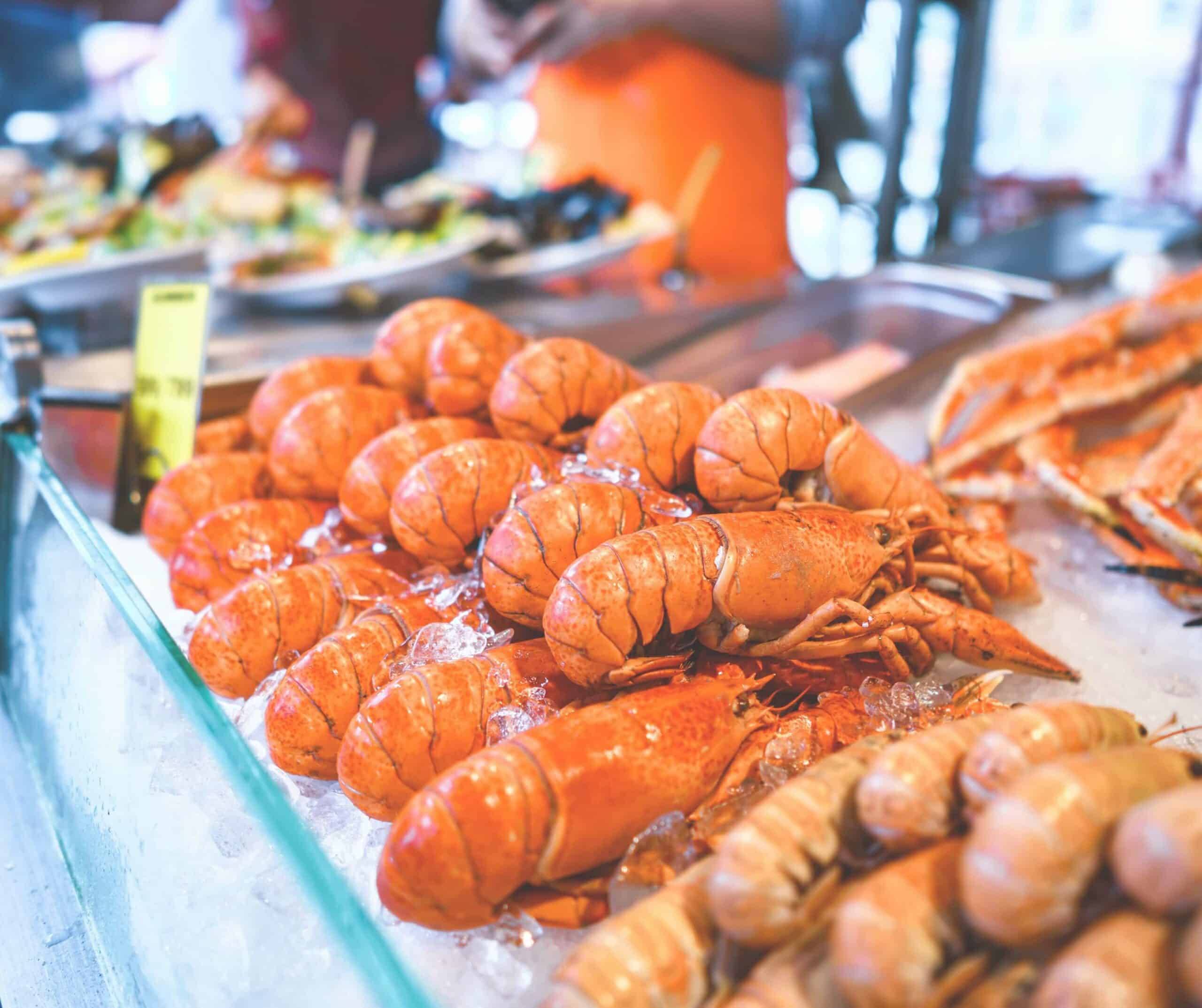 seafood on a shelf