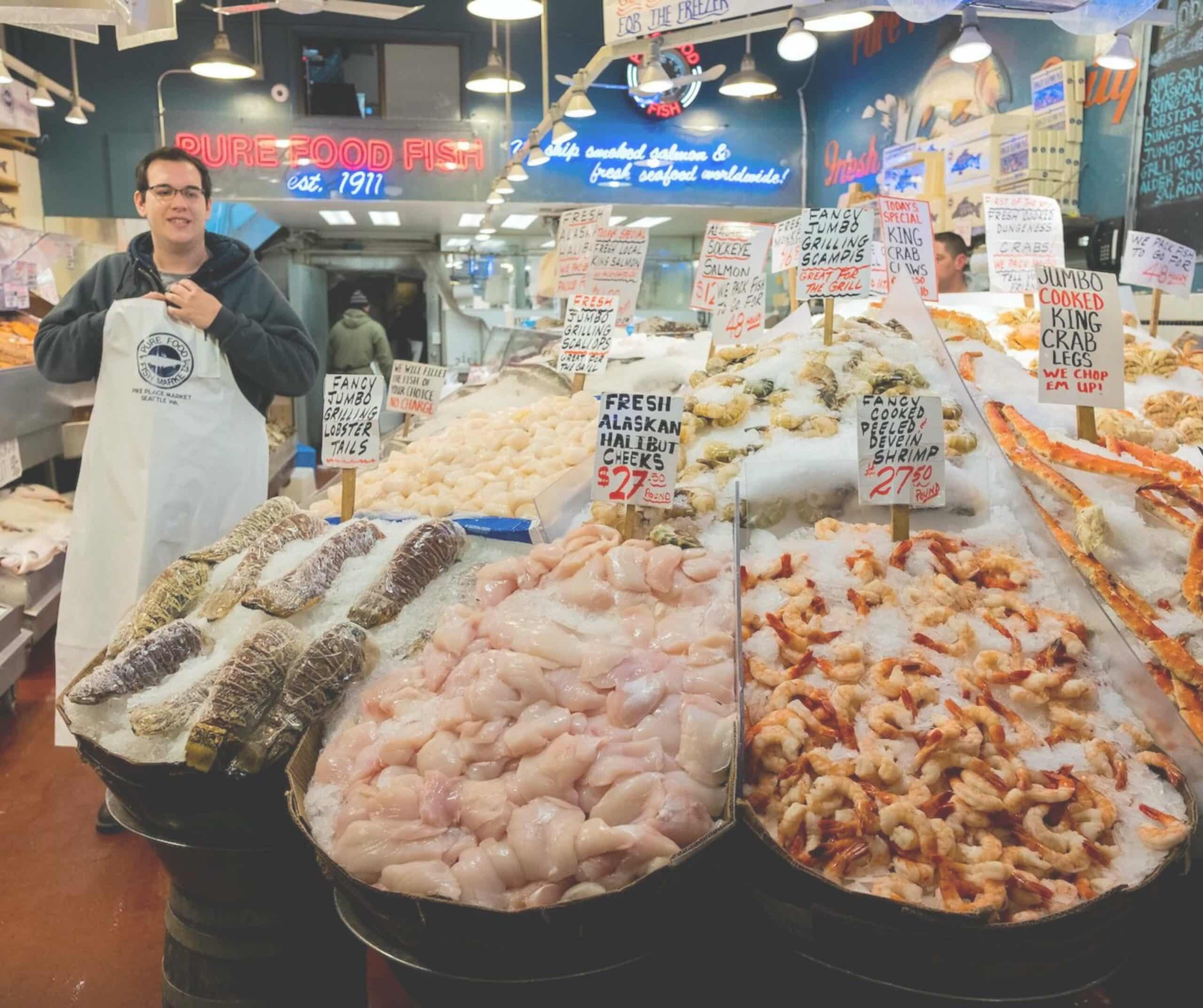 a show of a fish seller at pike place market