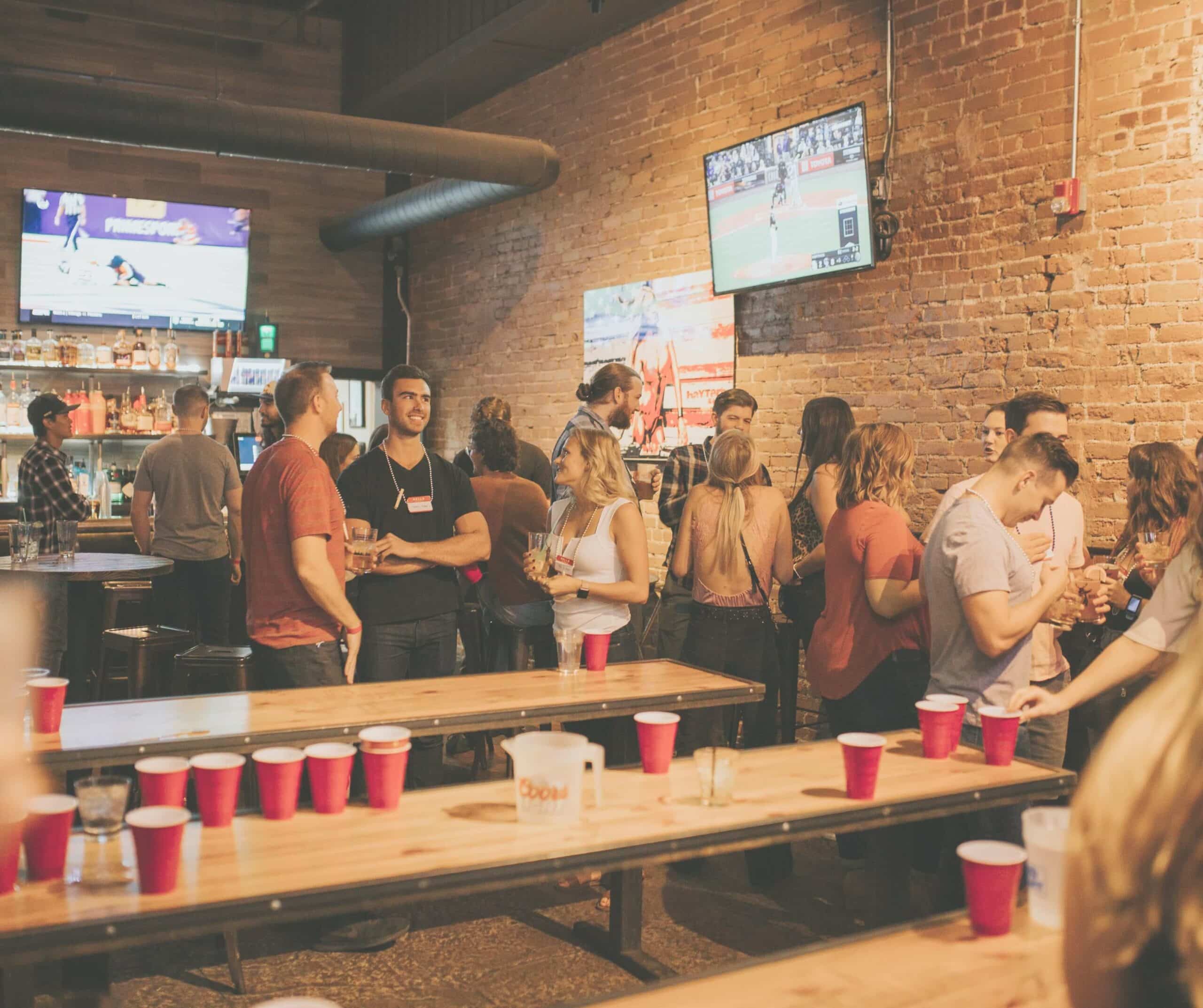 a party with beer pong