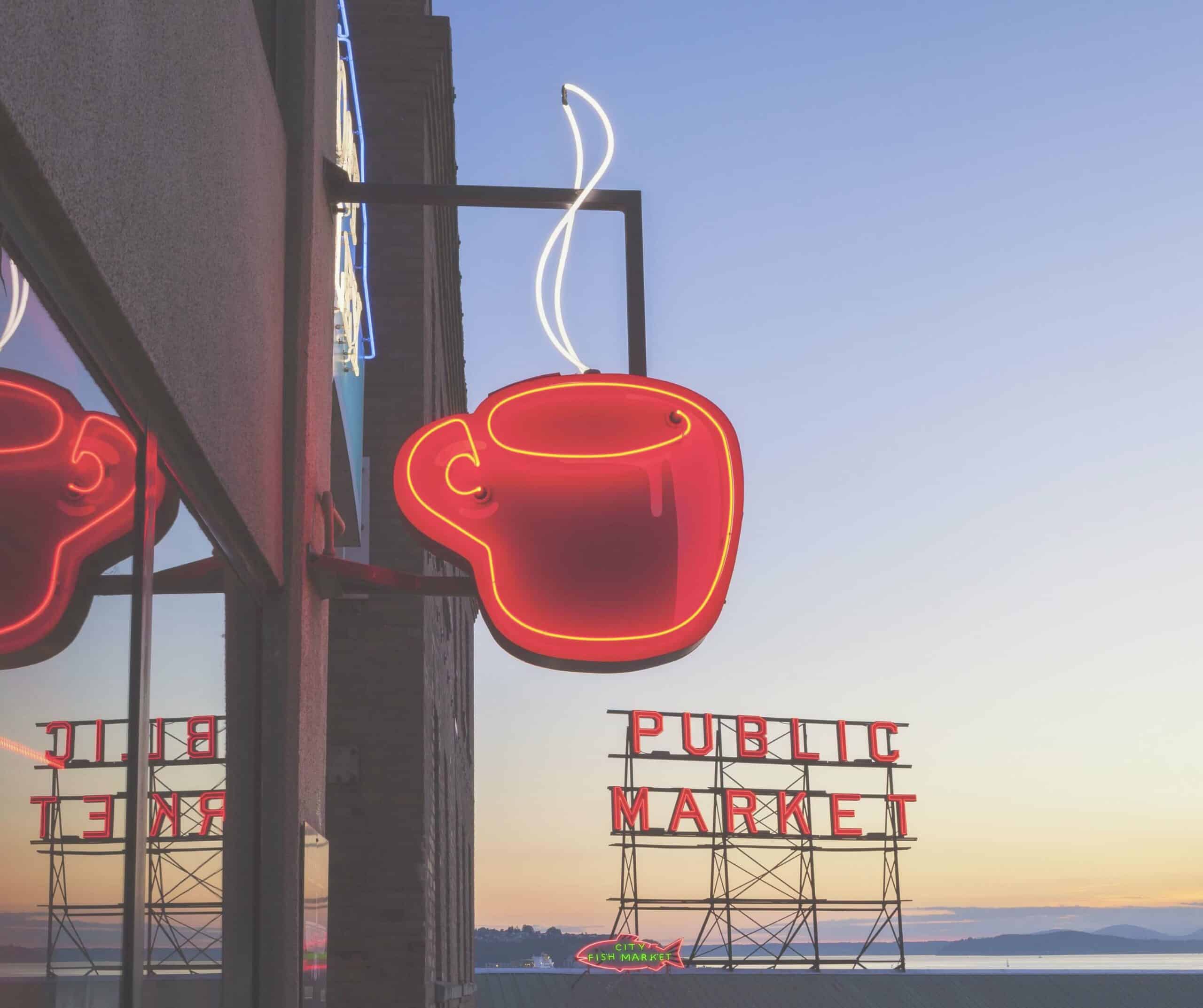 coffee hanging on the wall pike place market